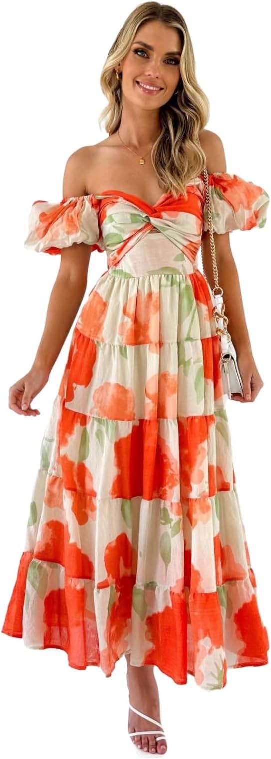 Mskhvoe Spring Dresses for Women 2024, Short Sleeve V-Neck Long Dress, Casual Summer Dresses for ... | Amazon (US)