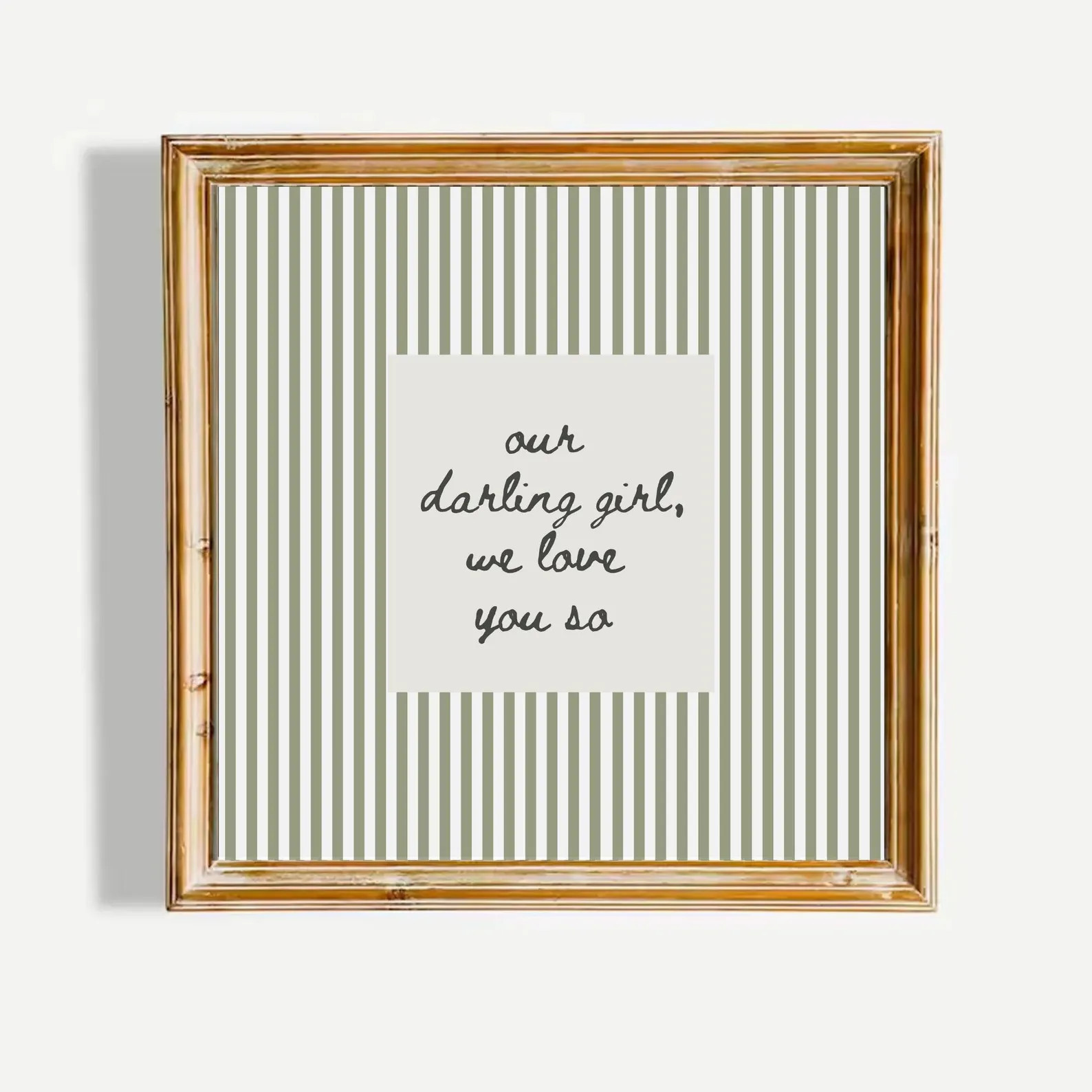 Our Darling Girl We Love You So Nursery Wall Art Baby Girl Room Decor Sage Green Striped Minimali... | Etsy (Global)
