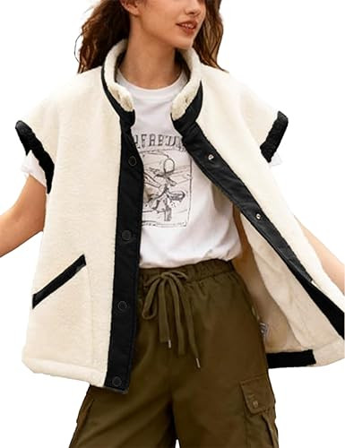 Womens Sherpa Vests Fuzzy Oversized Mock Neck Vest Button Down Winter Warm Clothes | Amazon (US)
