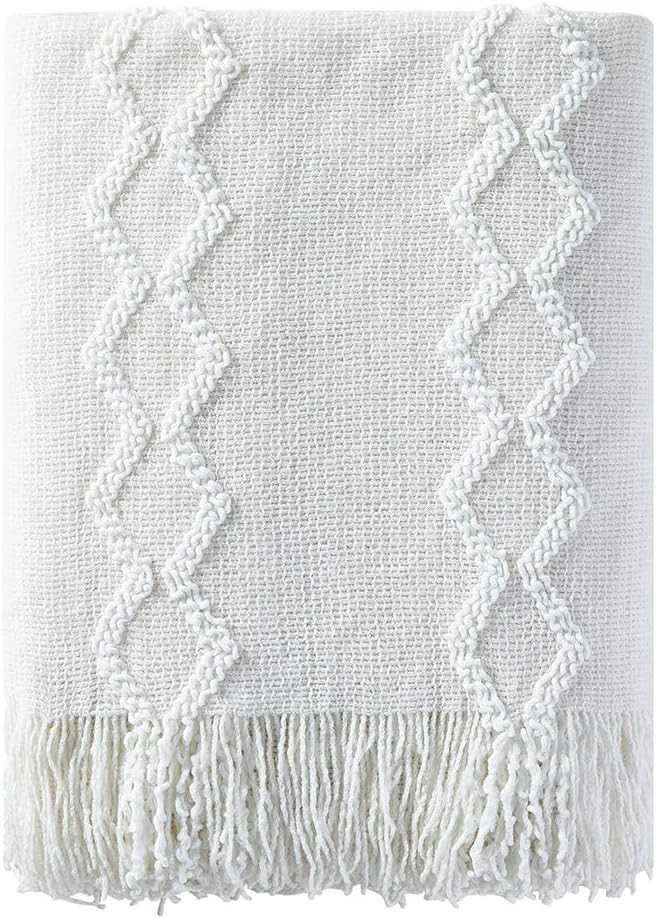 Bourina Fluffy Chenille Knitted Fringe Throw Blanket Lightweight Soft Cozy for Bed Sofa Chair Thr... | Amazon (US)