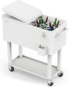 VINGLI 80 Quart Rolling Ice Chest, Portable Patio Party Bar Drink Cooler Cart, with Shelf, Bevera... | Amazon (US)