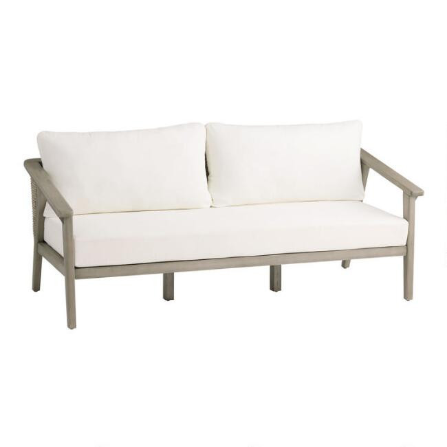 San Marino Graywashed Acacia Slope Arm Outdoor Loveseat | World Market