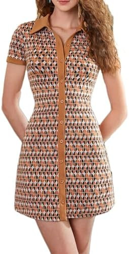 Verdusa Women's Short Sleeve Collar A Line Button Up Short Shirt Dress | Amazon (US)