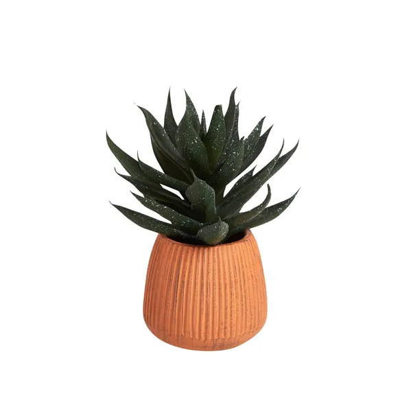 Artificial Cacti in Orange Ribbed Ceramic Plant Pot | Dunelm (migrated)