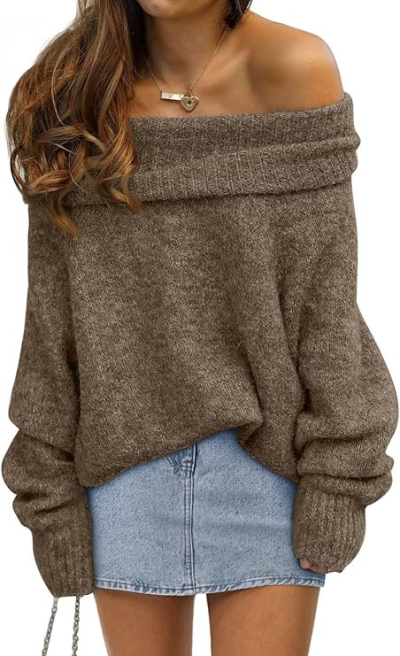 LILLUSORY Womens Off The Shoulder Sweater Oversized Batwing Sleeve Loose Pullover Sweaters Tops | Amazon (US)