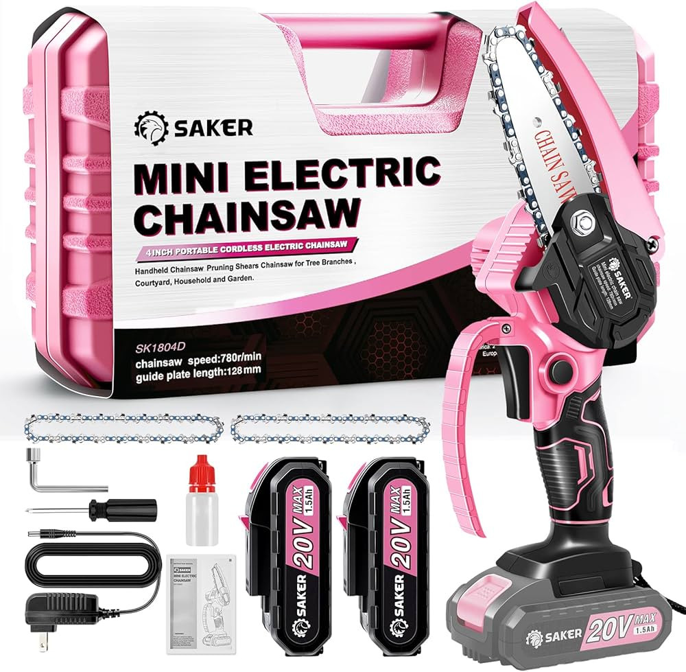 Saker Mini Chainsaw,Portable Electric Pink Mini Chainsaw Cordless,Handheld Chainsaw for Tree Bran... | Amazon (US)
