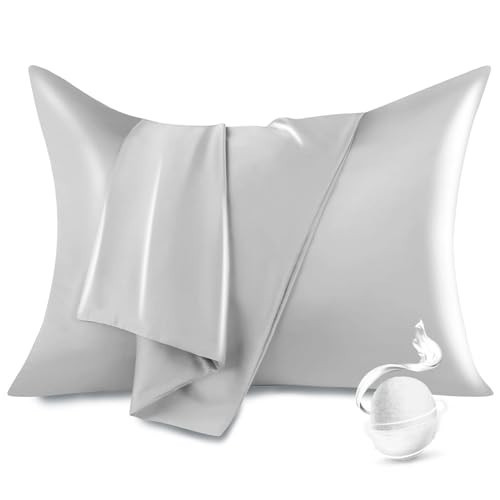 100% Pure Mulberry Silk Pillowcase for Hair and Skin, King Size 20”*36” Cooling Silk Pillow Case by Zipper Closure, Smooth and Soft Dual Sides Bed Silk Pillow Cover for Women. (Light Gray, King-1 Pcs) | Amazon (US)