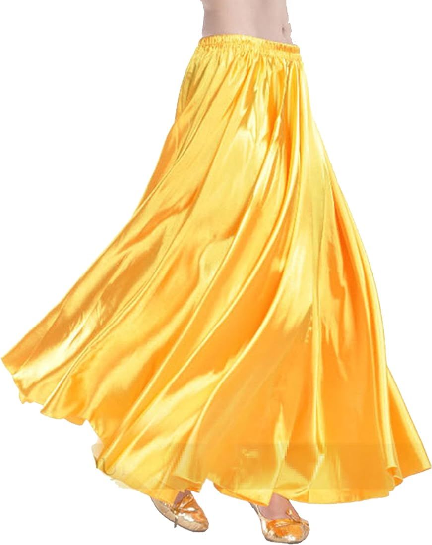 MUNAFIE Belly Dance Satin Skirt Arabic Halloween Shiny Skirt Fancy Full Skirt US0-14 | Amazon (US)