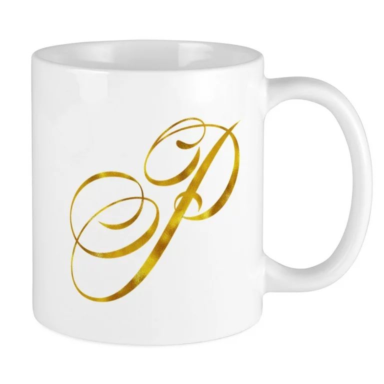 CafePress - Monogram P Gold Faux Foil Monograms Metallic Mugs - Ceramic Coffee Tea Novelty Mug Cu... | Walmart (US)