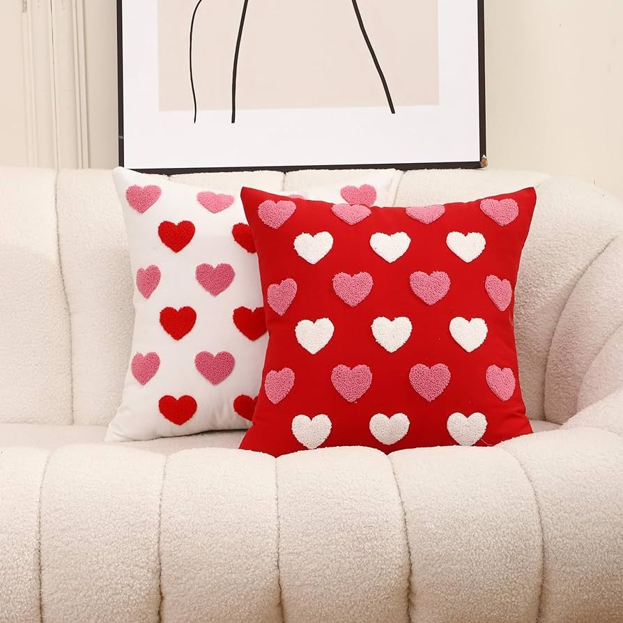 WOKANI Valentines Day Throw Pillow Covers 18x18 Set of 2 Love Heart Couples Decorations Embroider... | Amazon (US)