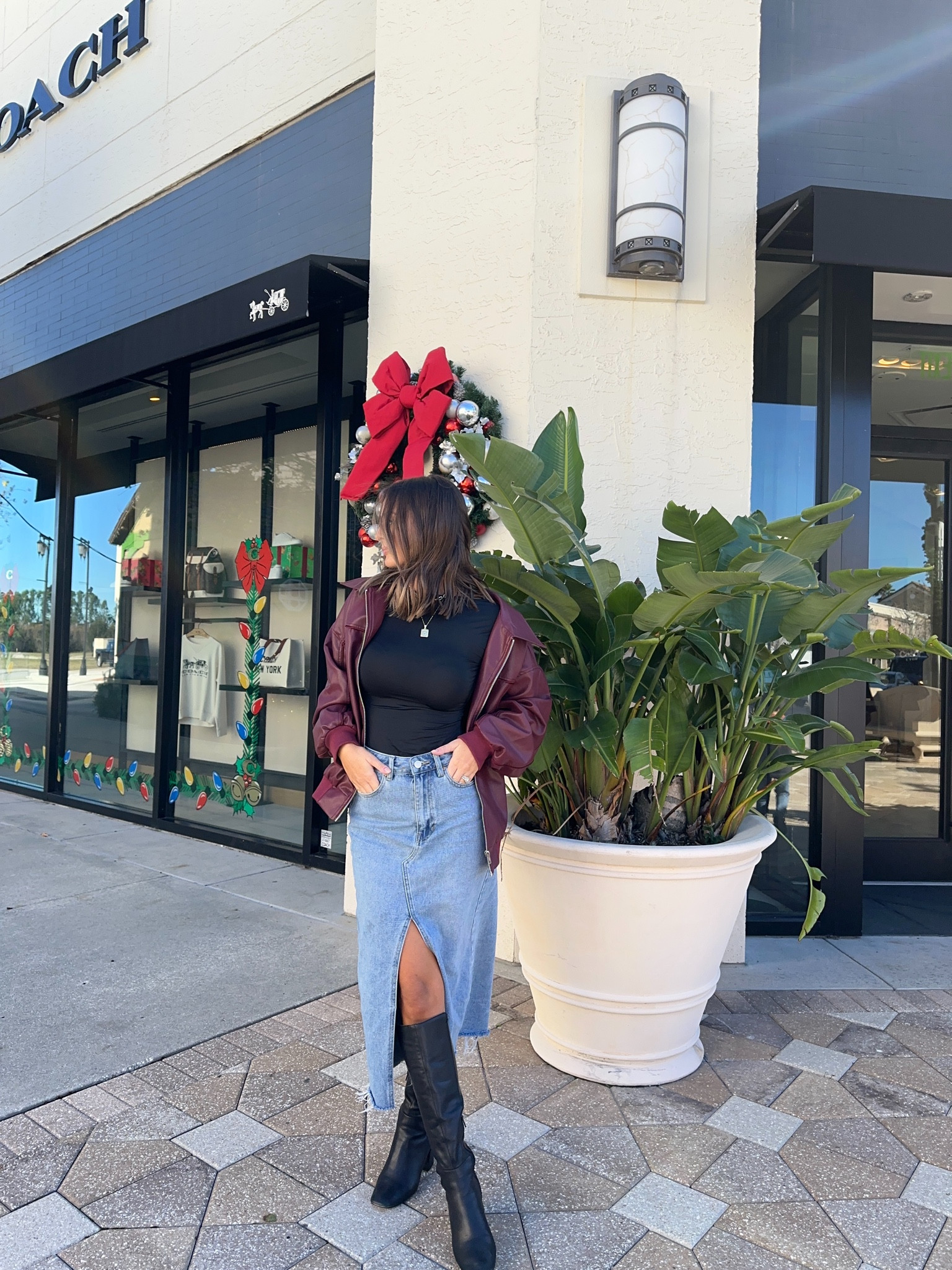 denim midi skirt, black knee boots, red leather jacket



#LTKfindsunder100 #LTKfindsunder50 #LTKstyletip