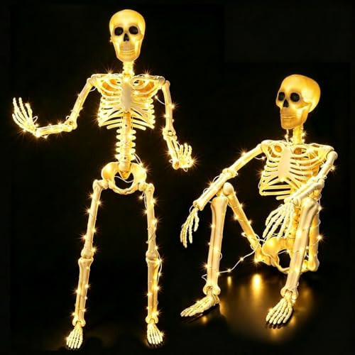 HBSTK 2 Pack 36 Inches 300 LED Light Up Halloween Skeleton Full Body Posable Movable Jonints for Halloween Decoration Décor | Amazon (US)