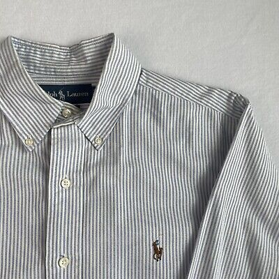 Ralph Lauren Shirt Mens SZ16 Blue Classic Fit Button Stripe Cotton Long Sleeve  | eBay | eBay US