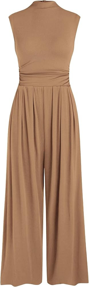 PRETTYGARDEN Womens Summer Jumpsuits Dressy Casual One Piece Outfits Sleeveless Mock Neck Wide Le... | Amazon (US)