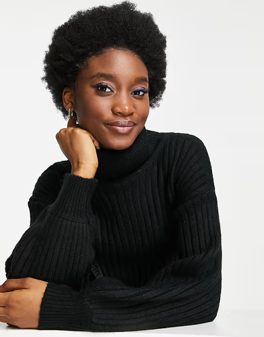 ASOS DESIGN ribbed midi dress with roll neck in black | ASOS (Global)