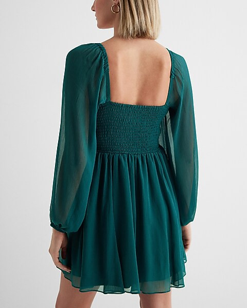 Sweetheart Neckline Long Sleeve Mini Babydoll Dress | Express