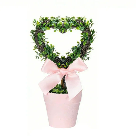 2026 New Valentines Day Artificial Heart Topiary Plant with Pot Small Fake Trees Valentines Day D... | Walmart (US)