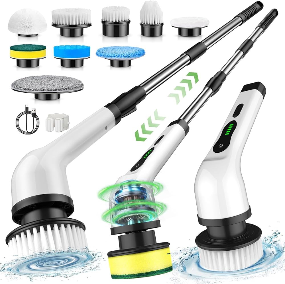 Electric Spin Scrubber, Cordless Bathroom Shower Cleaner, Cleaning Brush with 9 Brush Heads 2H Po... | Amazon (US)