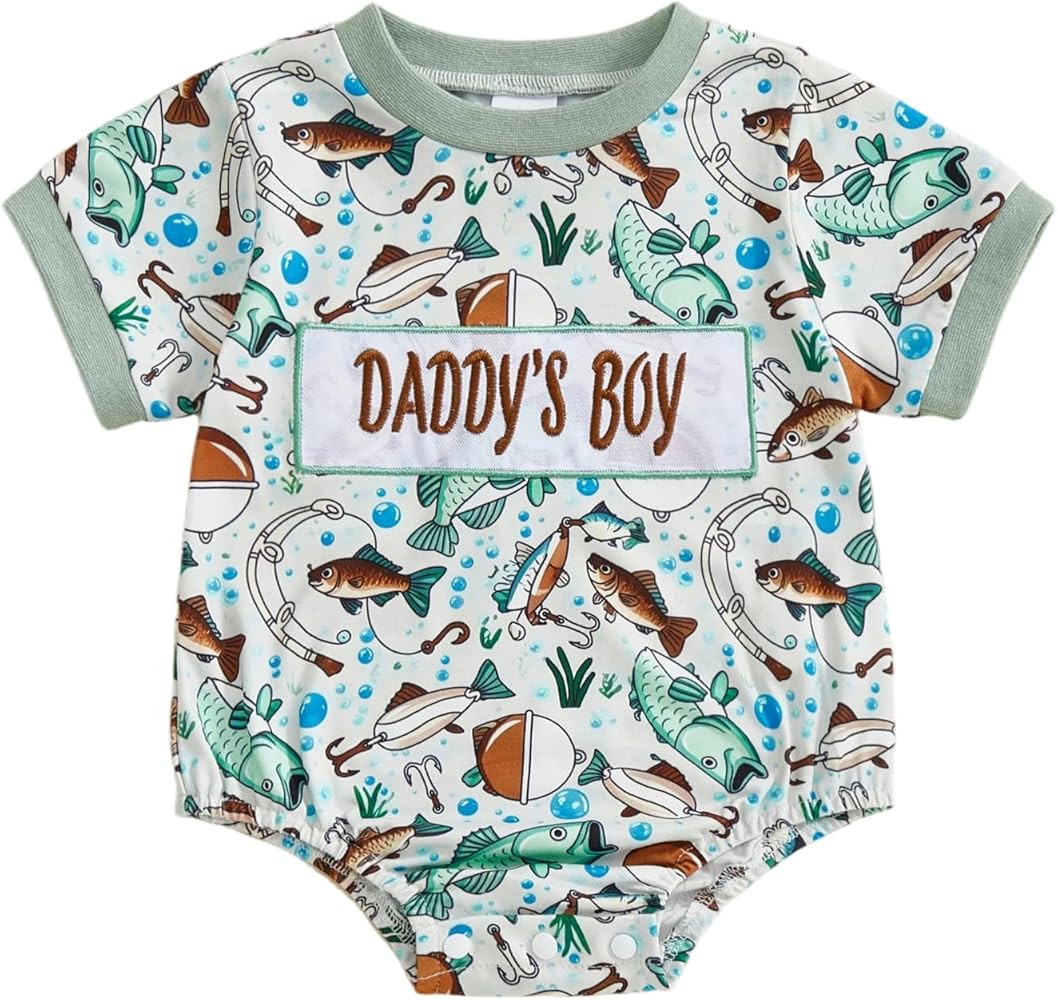 Newborn Baby Boy Summer Clothes Fishing Outfit Bubble Romper Boys Short Sleeve Onesie Infant Body... | Amazon (US)