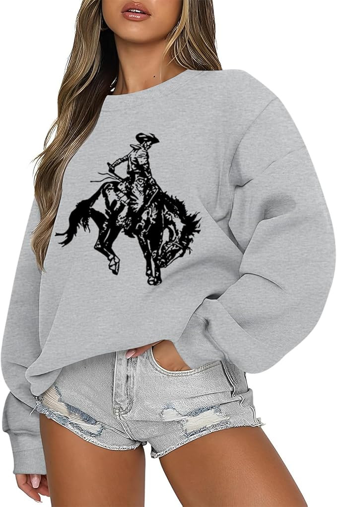 Weetiotio Western Cowboys Graphic Sweatshirts For Women Cowgirls Rodeo Oversized Sweatshirt Count... | Amazon (US)