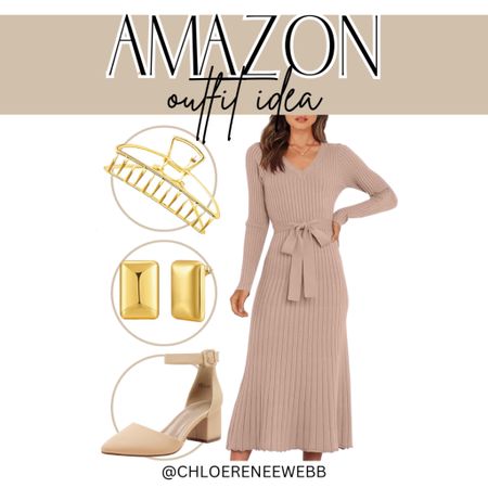 Cutest outfit idea from Amazon! Love this sweater dress! 

Amazon finds, Amazon fashion, women’s fashion, women’s fall fashion, women’s winter fashion, fall outfit, neutral outfit, nude heels, gold accessories 

#LTKSeasonal #LTKstyletip