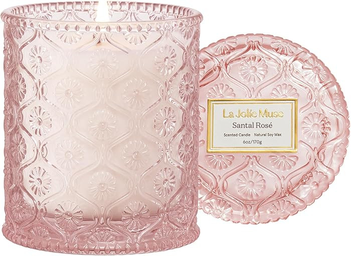 LA JOLIE MUSE Santal Rose Scented Candle – Saffron, Rose & Leather | 6 oz Natural Soy Wax | 40 ... | Amazon (US)