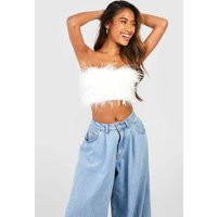 boohoo Women's Feather Bandeau Crop Top in White | Size: 10 | Down/Woven | boohoo (US & Canada)