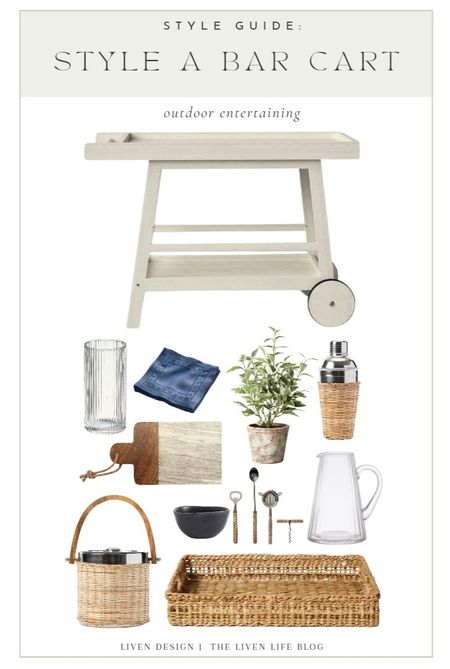 Style a bar cart. Outdoor entertaining. Outdoor bar cart. Spring dining. Outdoor dining. Barware. Outdoor drinking glasses. Acrylic glasses. Woven tray. Bar tools. Rattan ice bucket. Rattan cocktail shaker. Linen cocktail napkins. Marble board. Cutting board. Serving board. Kitchen decor. Outdoor bar cart. Patio decor. 

#LTKSeasonal #LTKHome #LTKStyleTip