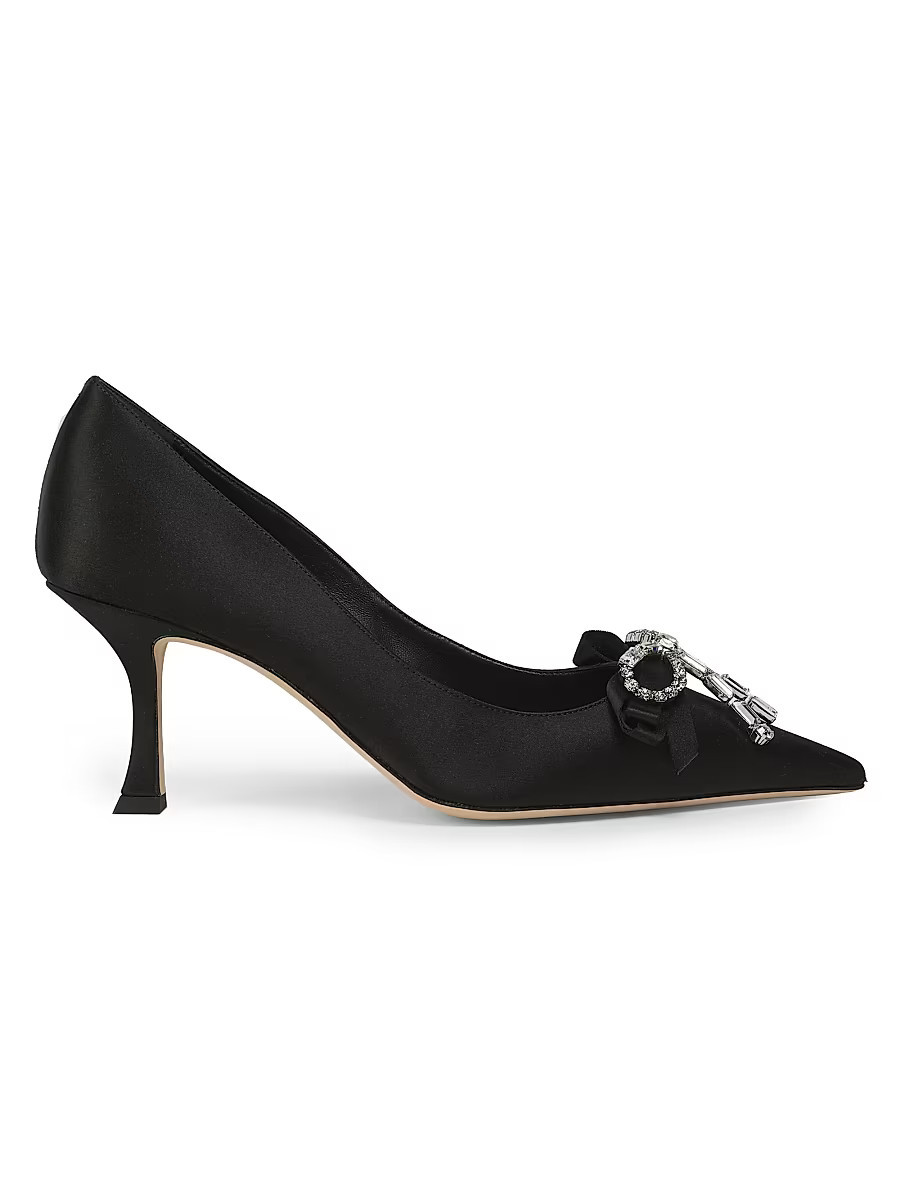 Women's Auria 70MM Crystal-Embellished Satin Pumps - Black Crystal - Size 10 | Saks Fifth Avenue
