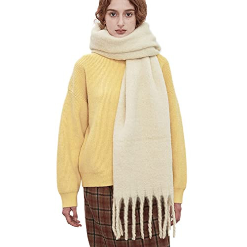 OUNIYA Large Chunky Scarf Oversized Fluffy Scarves Cashmere Feel Blanket Soft Big Wool Thick Winter Warm Women (cream) | Amazon (US)