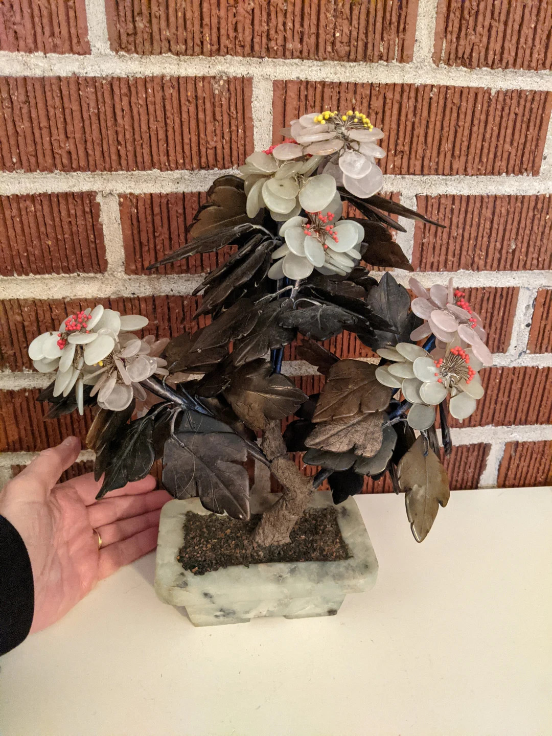 Vintage Large 12 Carved Jade Green Stone Chinese Floral Bonsai Tree in Stone Pot - Etsy | Etsy (US)