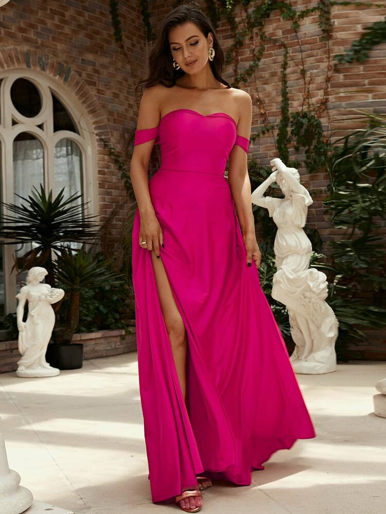 Missord Off Shoulder Split Thigh Dress | SHEIN