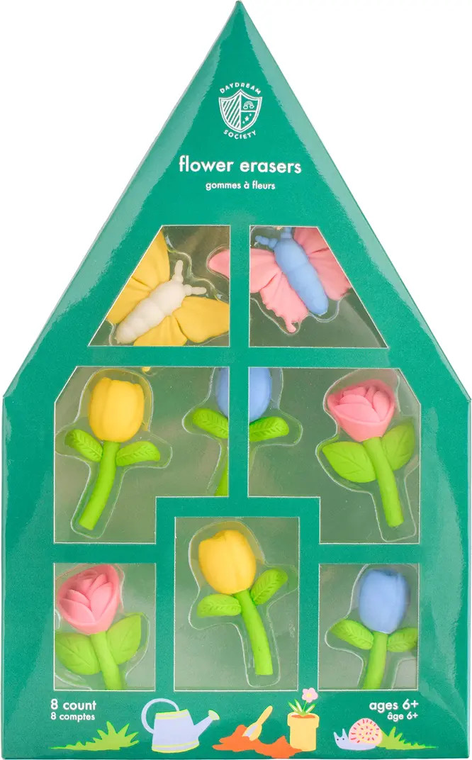 Spring Flowers & Butterflies Eraser Set | Nordstrom