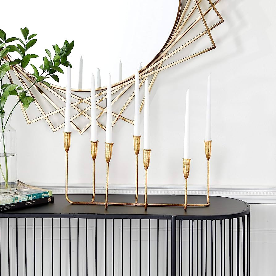 CosmoLiving by Cosmopolitan Metal Slim 7 Candle Candelabra, 21" x 7" x 10", Gold | Amazon (US)