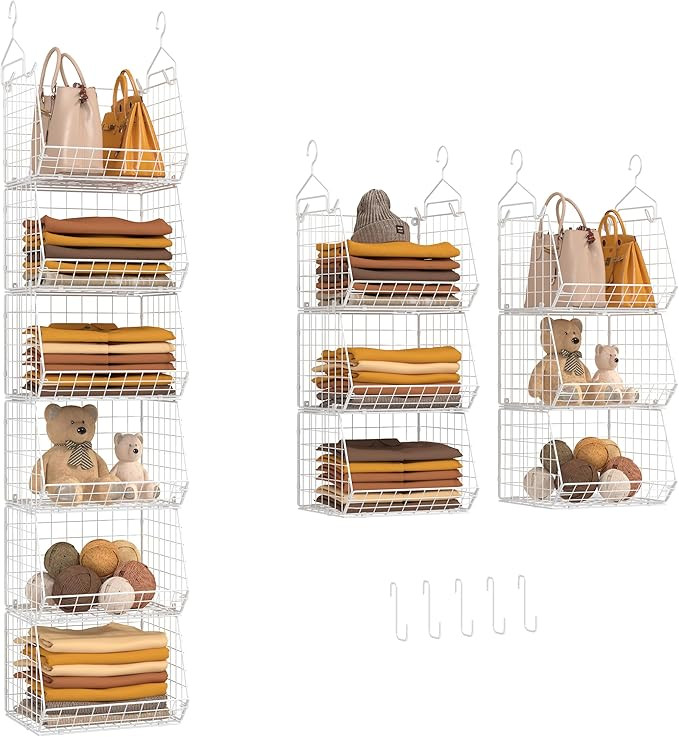 X-cosrack 6 Tier Closet Hanging Organizer, Clothes Hanging Shelves with 4 Hanging Hooks 5 S Hooks... | Amazon (US)