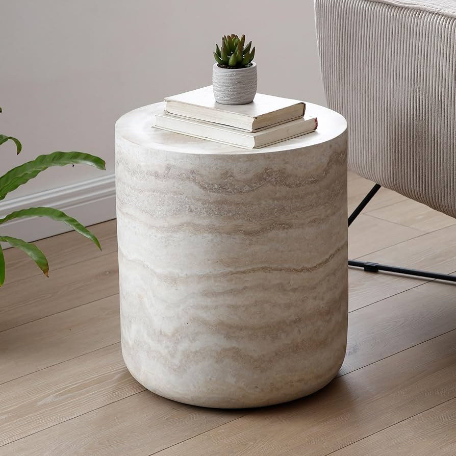 kevinplus Round Side Table Faux Stone End Table for Living Room, Modern Contemporary Style, Fiber... | Amazon (US)