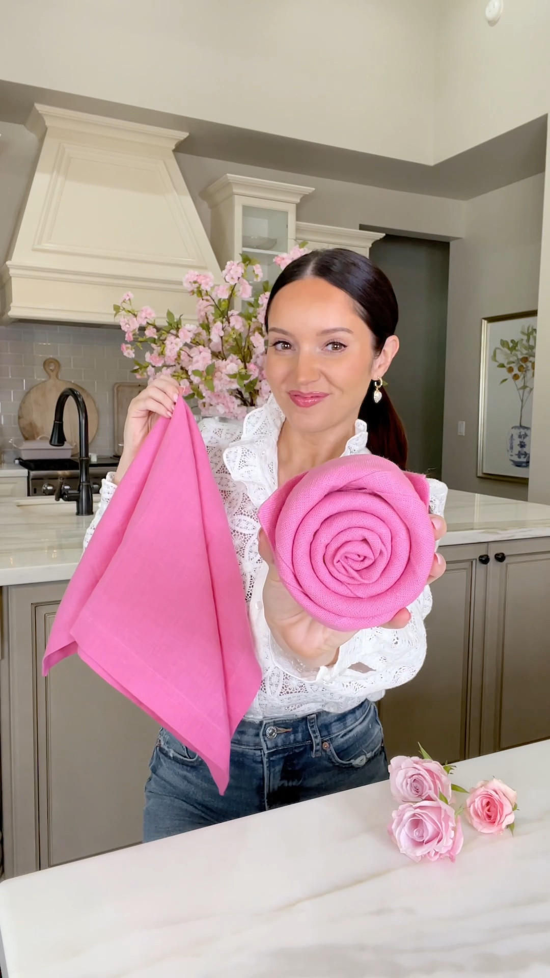 How to make a rose napkin! Using linen @potterybarn napkins that are perfect for valentines, Galentine’s or pink home decor needs! 

#LTKValentine #LTKHome
