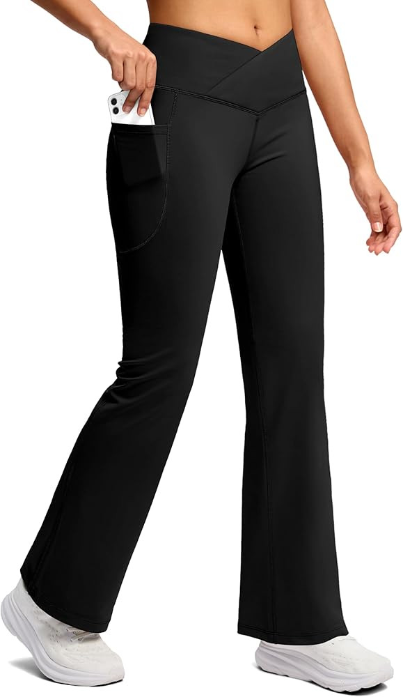 SANTINY Women's Fleece Lined Pants with Pockets Crossover Yoga Pants 28.5"/30.5"/32" Thermal Warm... | Amazon (US)