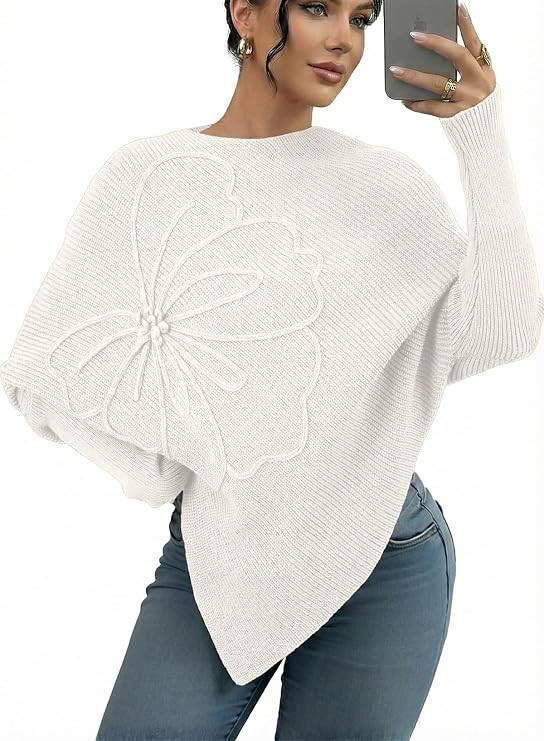 Dokotoo Women's Fall Sweaters Asymmetrical Poncho Knit Pullover Tops | Amazon (US)