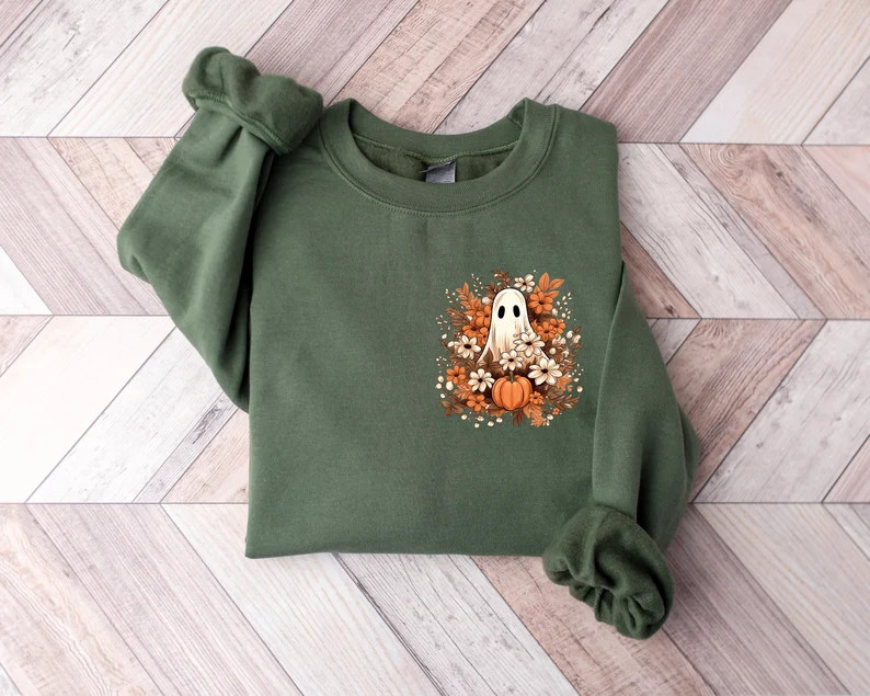 Floral Ghost Sweatshirt, Pocket Floral Ghost Shirt, Halloween Ghost Sweatshirt, Flower Halloween ... | Etsy (US)