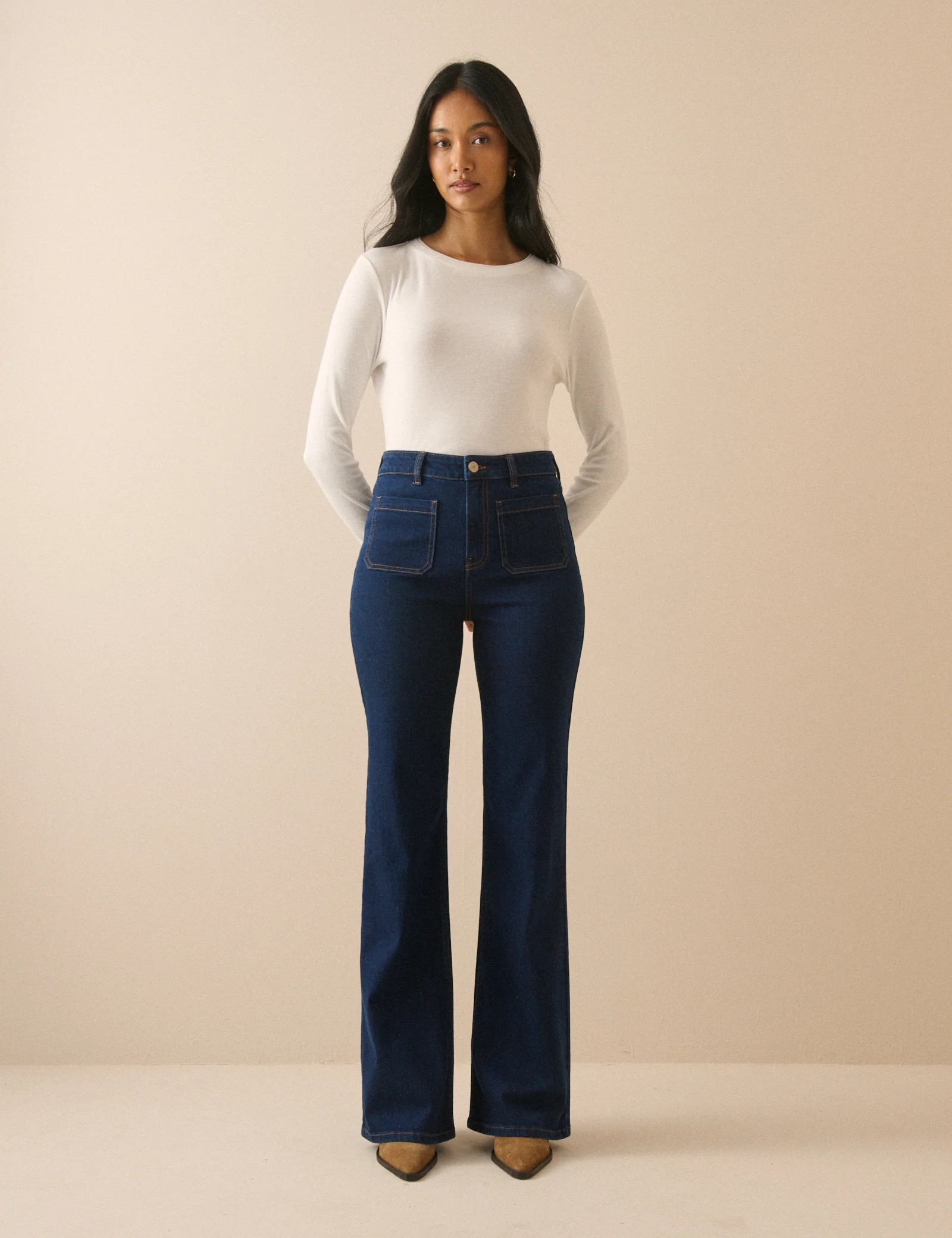Dark Blue High Rise Highbury Flare Jeans | Nobody's Child