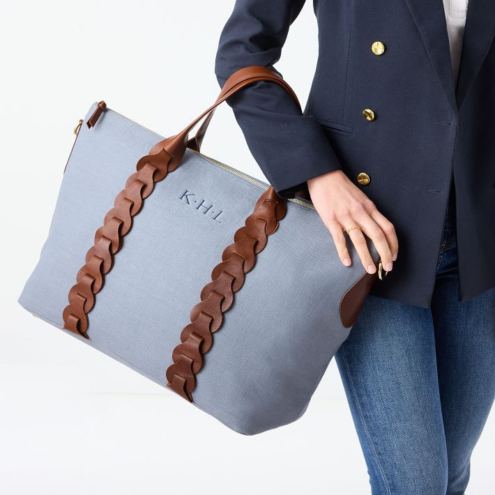 Camden Linen and Braided Leather Weekender | Mark and Graham