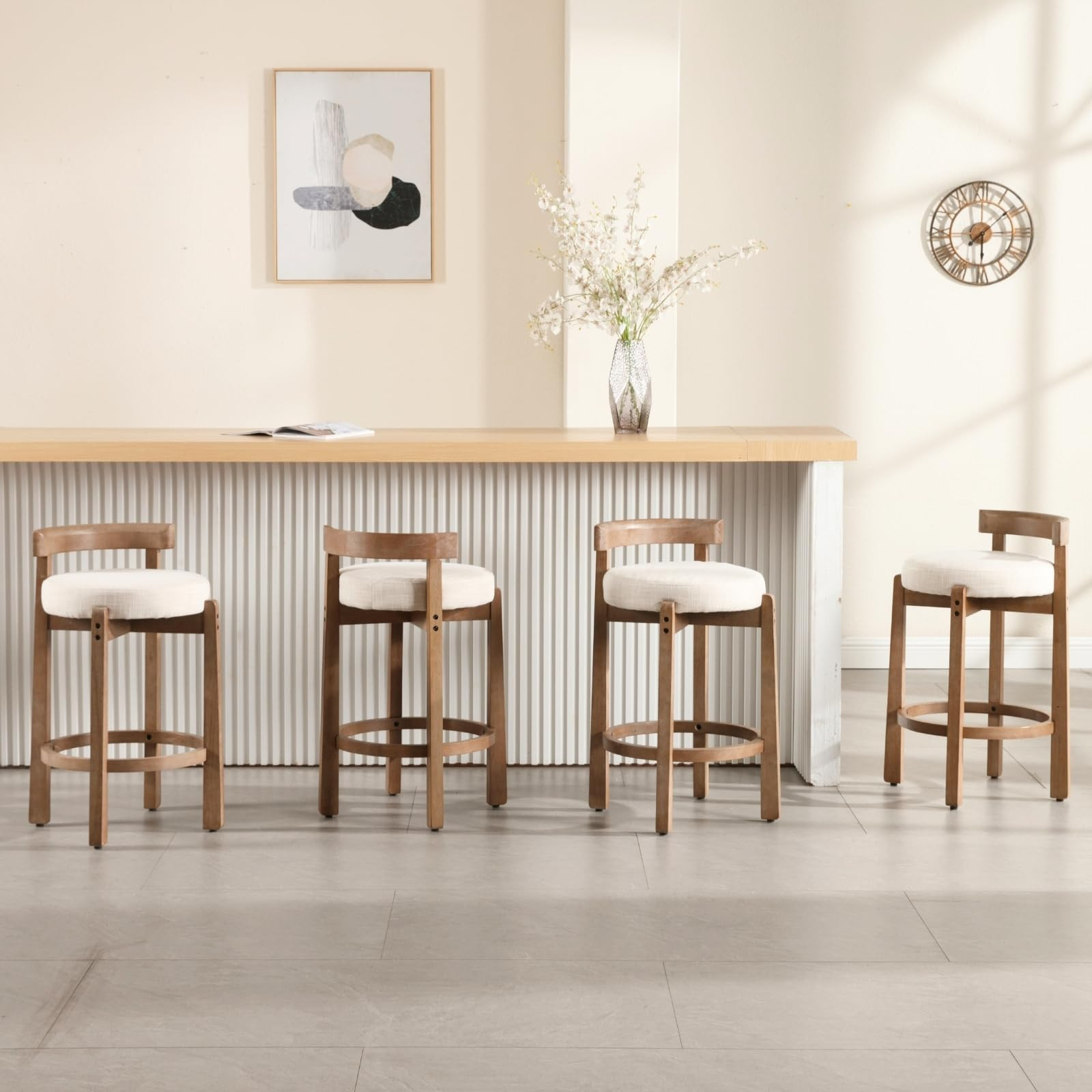 HEAH-YO Mid Century Modern Bar Stools Set of 4, 26.5" Counter Stools with Back, Linen Upholstered... | Amazon (US)