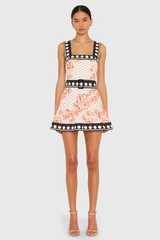 Amanda Uprichard Lena Skort Romper in Hibiscus Dot in Hibiscus Dot - Size S | Amanda Uprichard