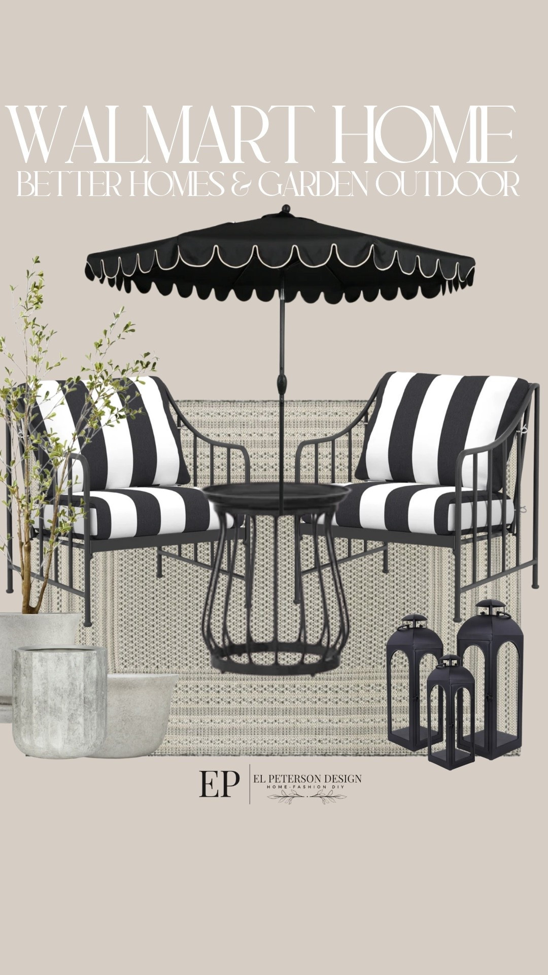 Walmart
Better Homes and Garden 
Patio set
Are rug
Outdoor umbrella 
Floor lantern
Planters 

#LTKHome