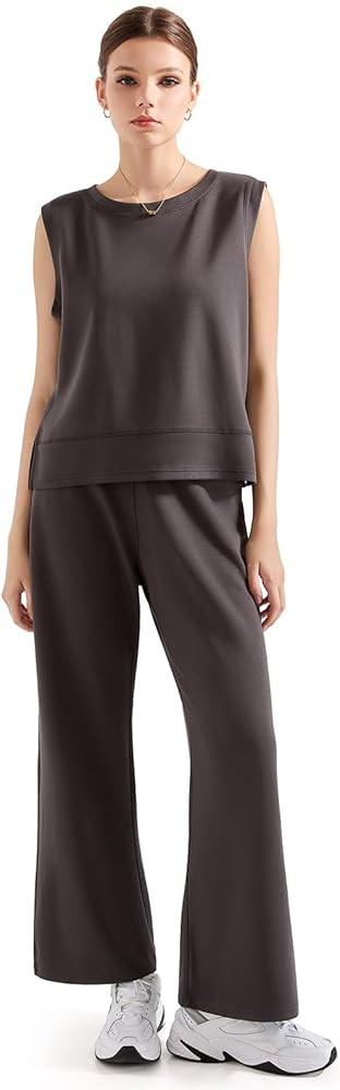 SUUKSESS Women 2 Piece Lounge Matching Sets Wide Leg Sweatpants Sleeveless Tops | Amazon (US)