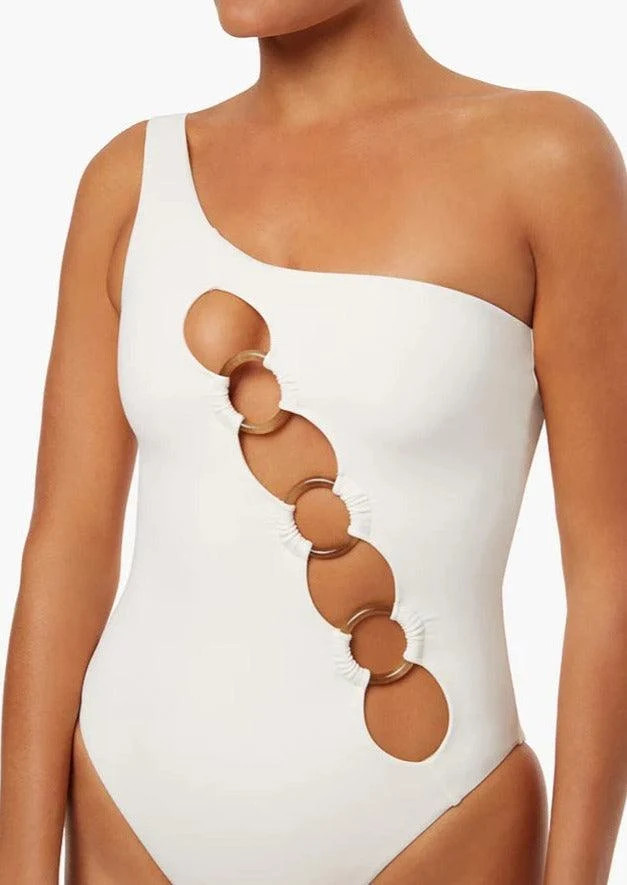 One Shoulder O ring One Piece in Off White | outdazl