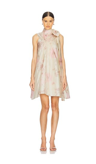 Printed Bow Mini Dress in Cream | Revolve Clothing (Global)