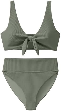 ANRABESS Bikini Sets for Women Summer High Waisted 2 Piece Bathing Suit Ribbed Tie Knot Swimsuit ... | Amazon (US)