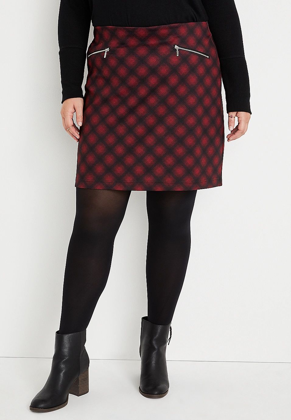 Plus Size Red Buffalo Plaid Ponte Skirt | Maurices